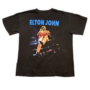 Vintage Elton John 1997 Solo Tour T-Shirt Black PolyGram Large Concert Tee